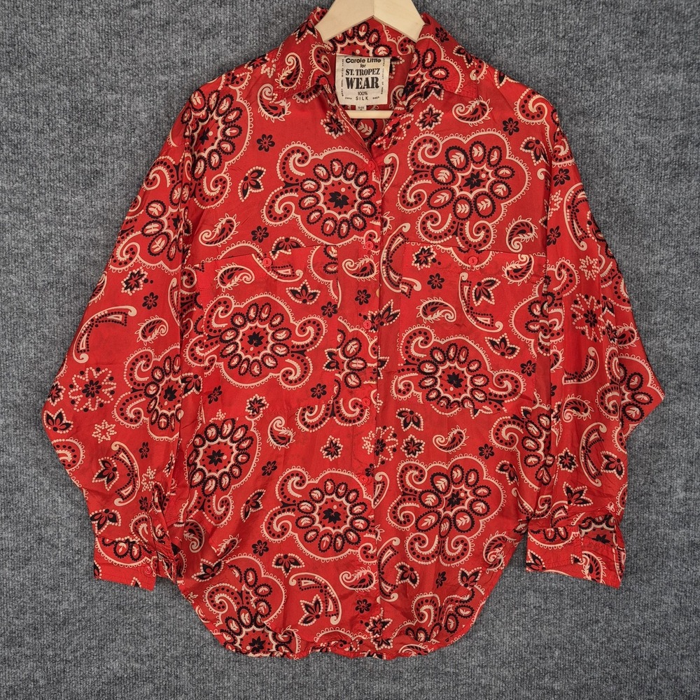 Carole Little for St Tropez Wear Vintage Silk Long Sleeve Blouse‎ Size 10